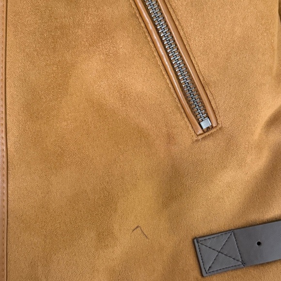 Steve Madden Women’s Faux Shearling Fur Bomber Jacket In Cognac Size Small - Picture 11 of 12